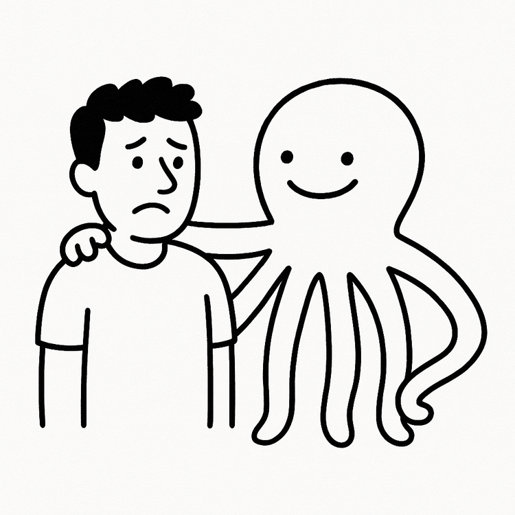 Octopus hugging a man